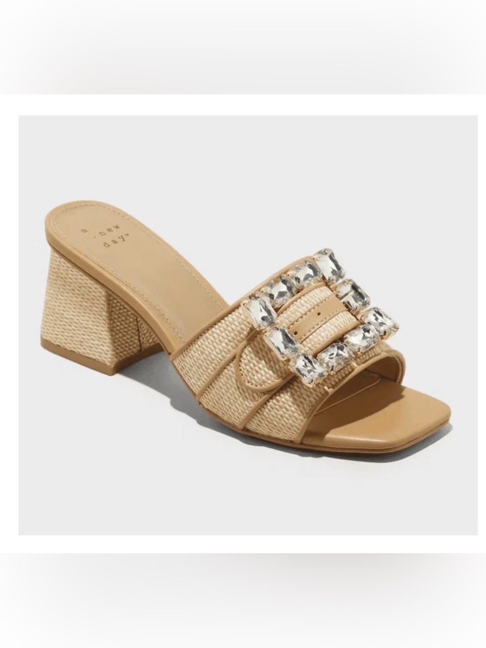 a new day Tan Jeweled Woven Block Heel Mules